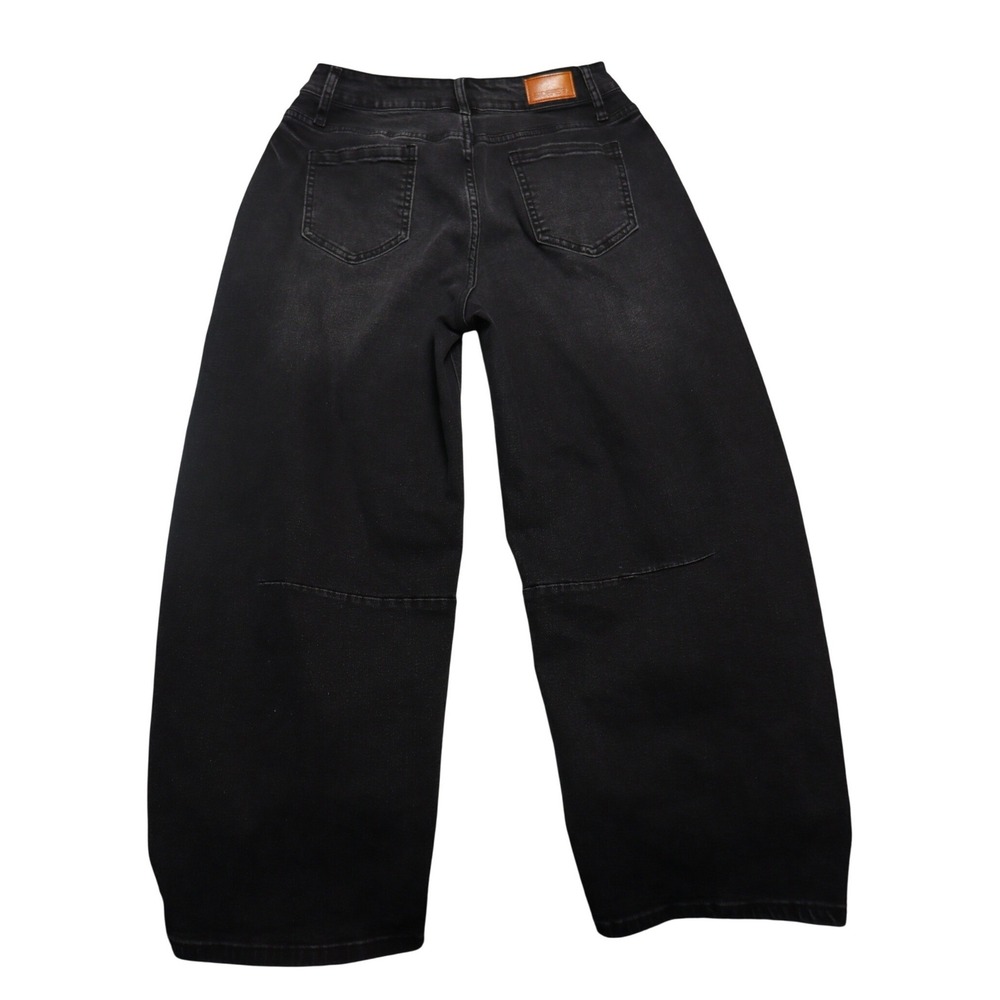 Sidefeel Barrel Jeans Size 6 casual fall Black Cropped Wide Leg Stretch Denim